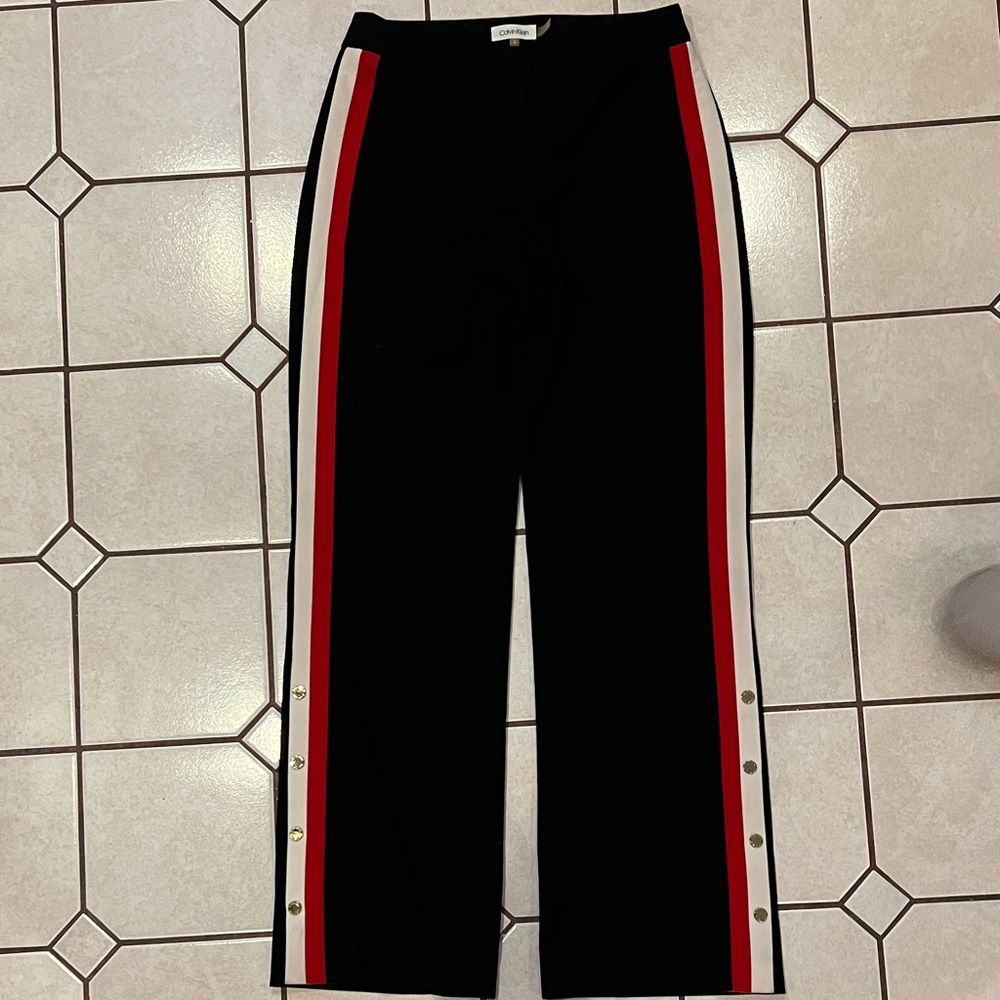 Calvin Klein Black Pencil Skirt with Red and White Stripes